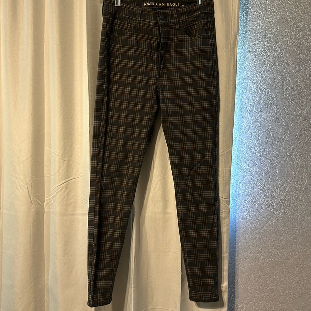 American Eagle Plaid Super Hi Rise Jeggings size 4 super stretch